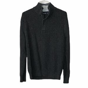 Nautica Men's sweater black and gray size M  button up collar with chunky button